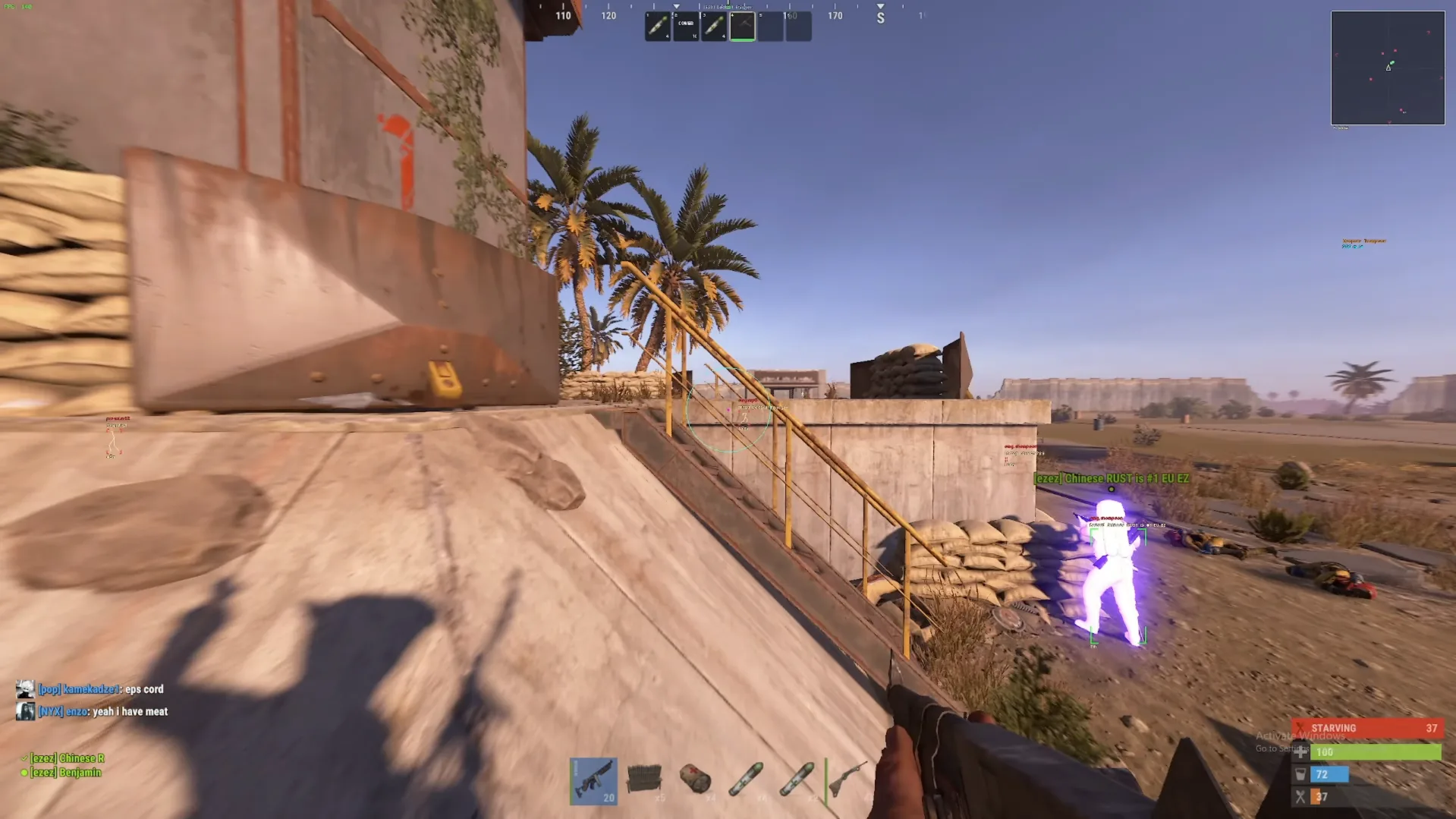 Rust chams glowing purple through cover with radar visible